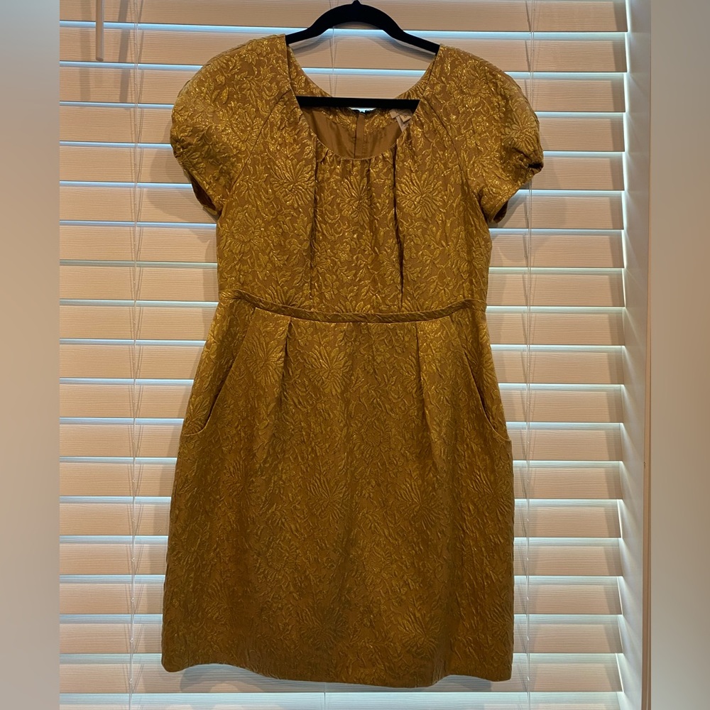 Gold J Crew party dress.